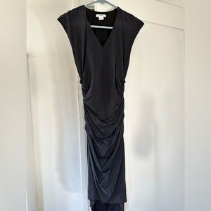 Helmut Lang Navy Blue asymmetrical draped midi dress - XS